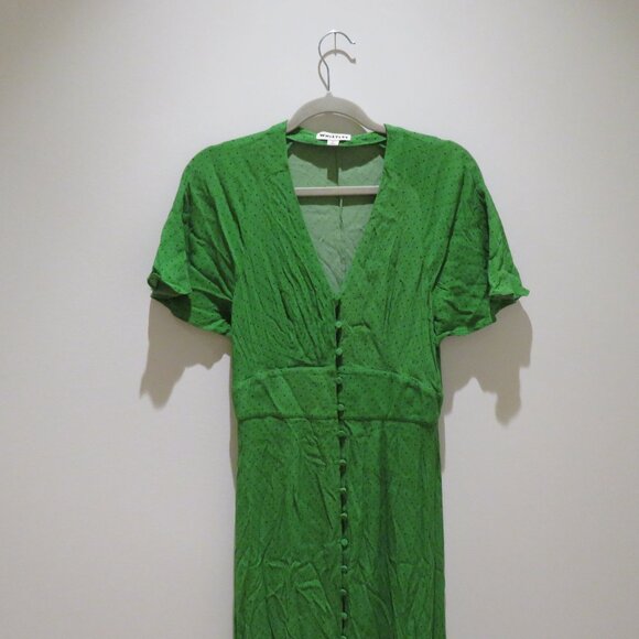 WHISTLES Micro Spot Button Maxi Dress in Green Polka Dot Preppy Flowy Cottage - Picture 3 of 15